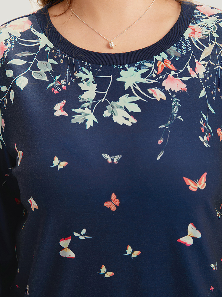 Plus Size Women Dailywear Natural Flowers Elastic cuffs Regular Regular Sleeve Long Sleeve Round Neck Elegant Sweatshirts BloomChic 