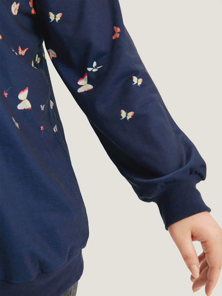Plus Size Women Dailywear Natural Flowers Elastic cuffs Regular Regular Sleeve Long Sleeve Round Neck Elegant Sweatshirts BloomChic 