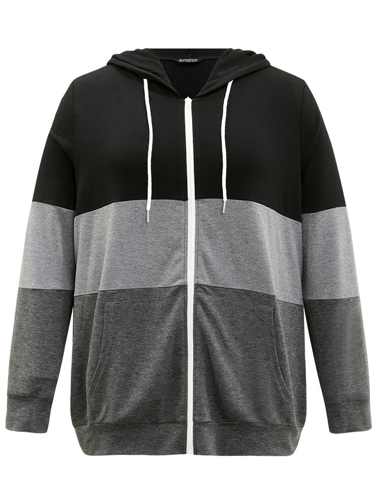 Plus Size Women Everyday Plain Pocket Regular Regular Sleeve Long Sleeve Hooded Pocket Casual Sweatshirts BloomChic 