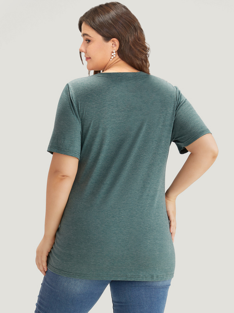 Plus Size Floral Print Round Neck T-shirt Cyan Women Casual Printed Natural Flowers Dailywear T-shirts BloomChic 14-16/1X 