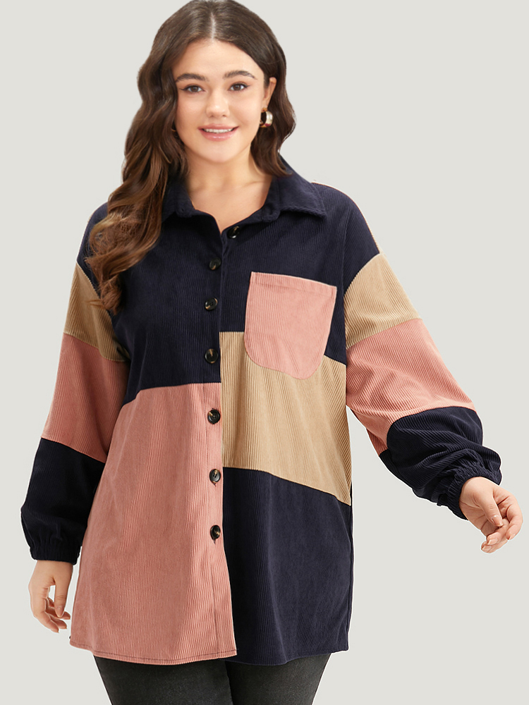 Plus Size Women Dailywear Colorblock Pocket Casual Coats BloomChic 