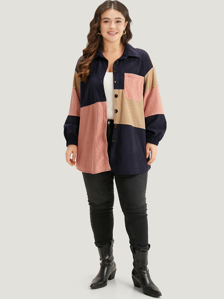 Plus Size Women Dailywear Colorblock Pocket Casual Coats BloomChic 