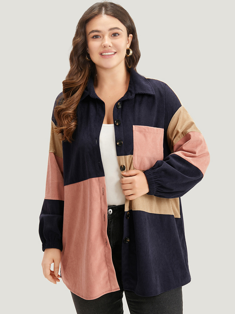 Plus Size Women Dailywear Colorblock Pocket Casual Coats BloomChic 