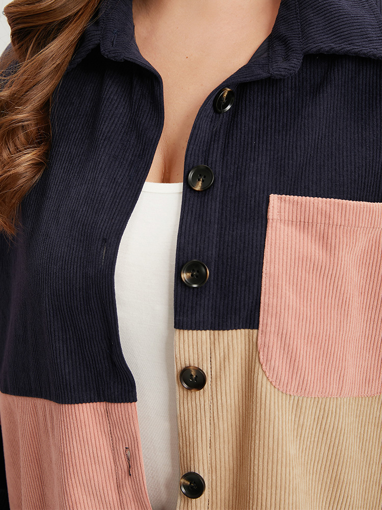 Plus Size Women Dailywear Colorblock Pocket Casual Coats BloomChic 