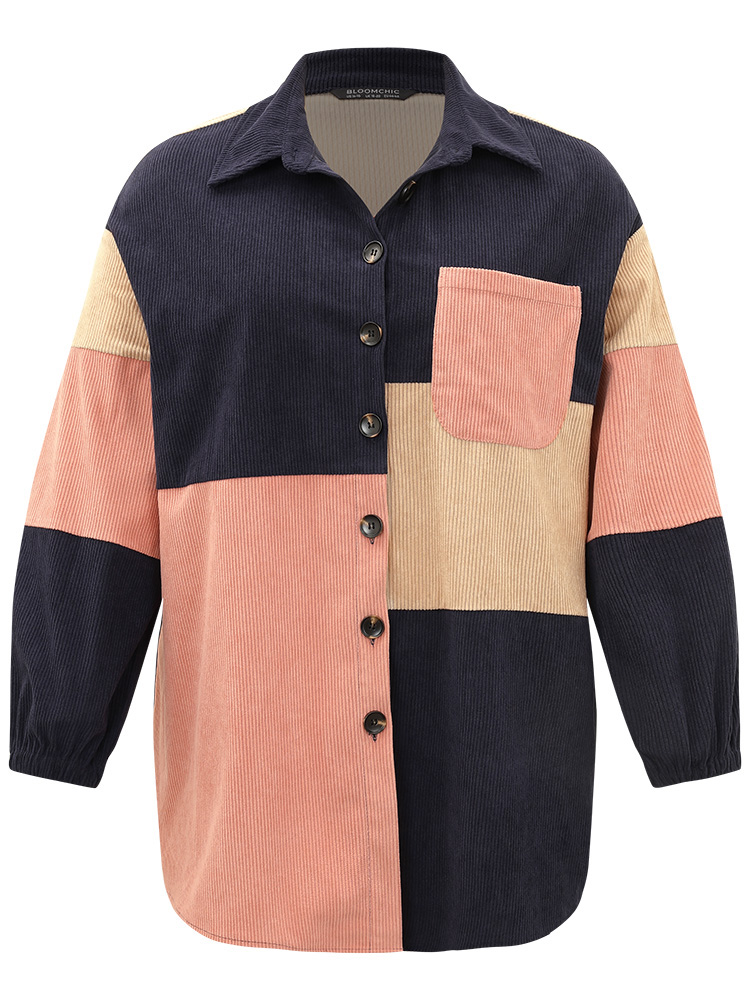 Plus Size Women Dailywear Colorblock Pocket Casual Coats BloomChic 
