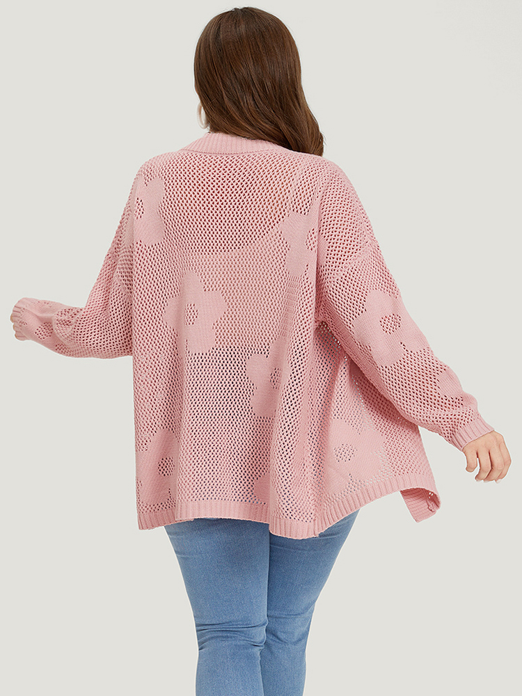 

Plus Size Floral Graphic Eyelet Open Front Cardigan Pink Women Casual Loose Long Sleeve Dailywear Cardigans BloomChic