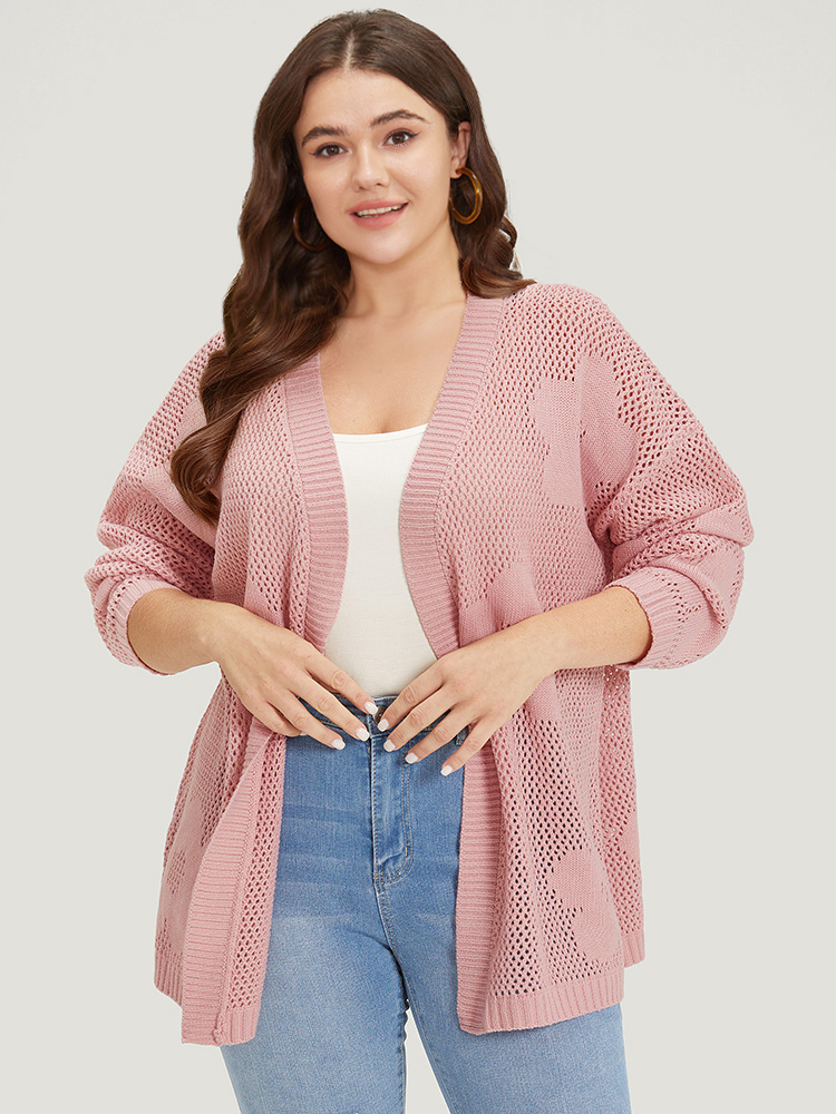 

Plus Size Floral Graphic Eyelet Open Front Cardigan Pink Women Casual Loose Long Sleeve Dailywear Cardigans BloomChic