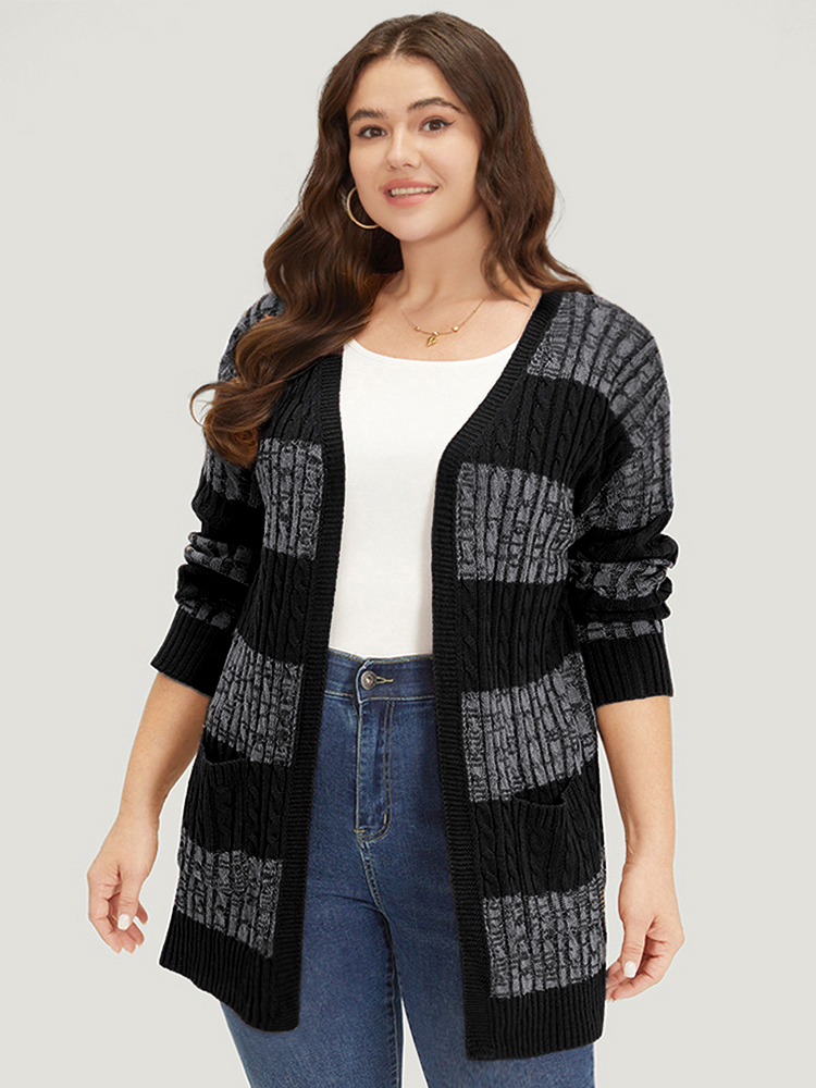 Cardigans | Halloween Colorblock Cable Knit Patched Pocket Cardigan | BloomChic 