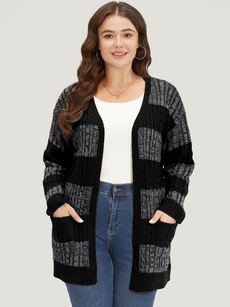 Cardigans | Halloween Colorblock Cable Knit Patched Pocket Cardigan | BloomChic 