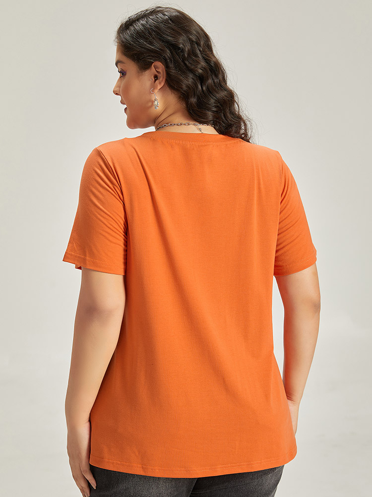 Plus Size Halloween Letter & Animals Crew Neck T-shirt OrangeRed Women Casual Printed Halloween Festival-Halloween T-shirts BloomChic 14-16/1X 