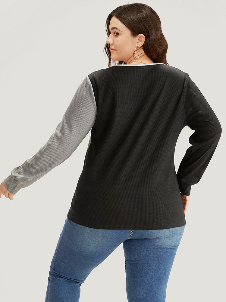

Plus Size Colorblock Contrast Crew Neck Long Sleeve T-shirt Multicolor Women Casual Elastic cuffs Plain Round Neck Dailywear T-shirts BloomChic