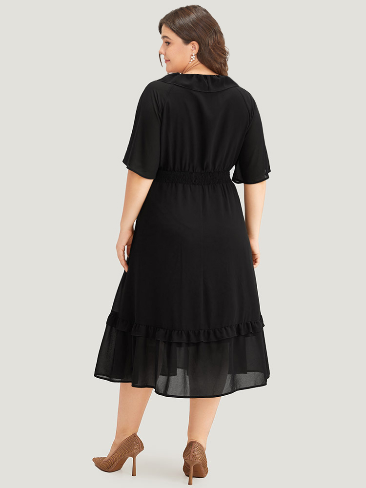 Plus Size Women Dailywear Plain Plain Raglan sleeve Half Sleeve V-neck Pocket Elegant Dresses BloomChic 