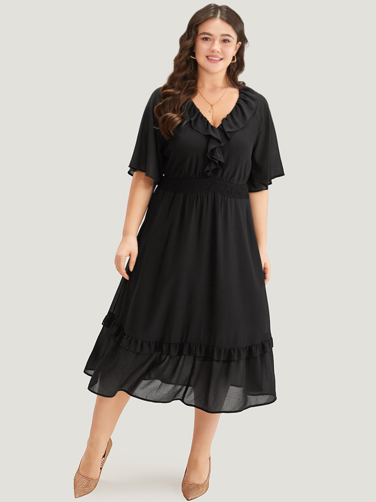 Plus Size Women Dailywear Plain Plain Raglan sleeve Half Sleeve V-neck Pocket Elegant Dresses BloomChic 