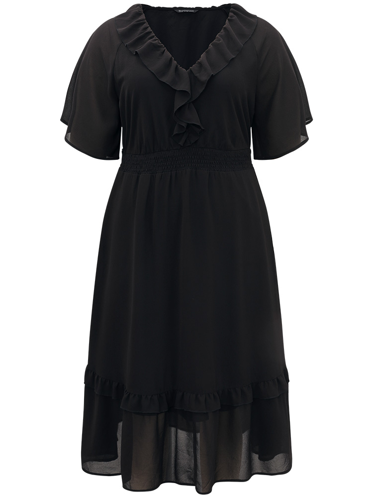 Plus Size Women Dailywear Plain Plain Raglan sleeve Half Sleeve V-neck Pocket Elegant Dresses BloomChic 