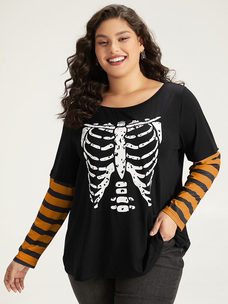 Plus Size Women Festival-Halloween Halloween Printed Regular Sleeve Long Sleeve Round Neck Casual T-shirts BloomChic 