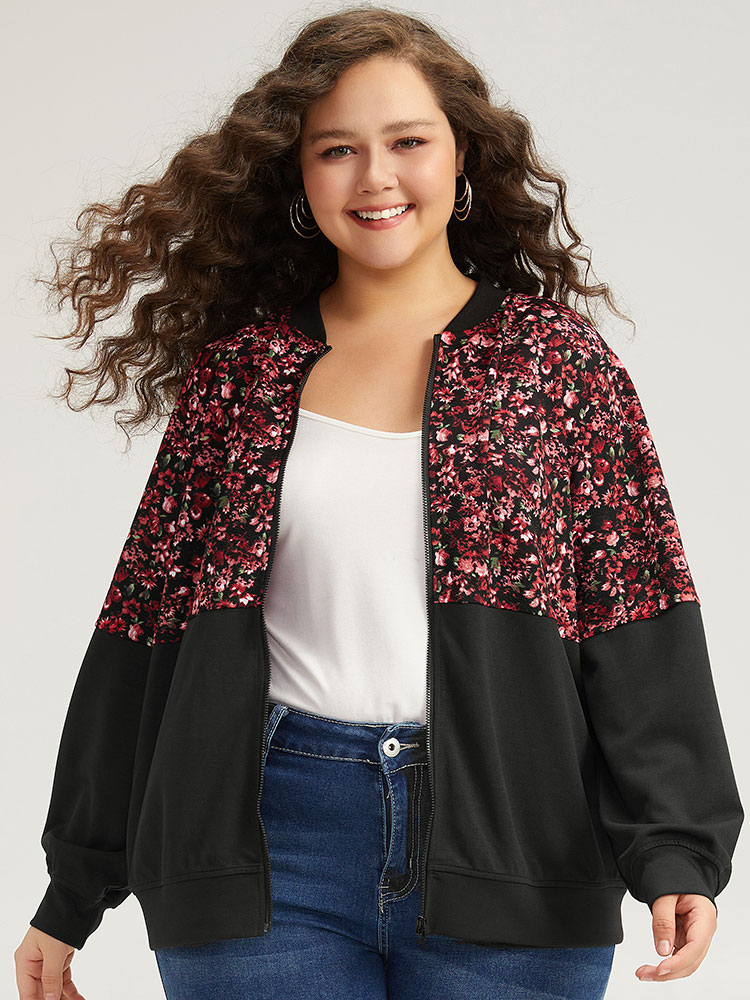 Plus Size Women Dailywear Ditsy Floral Zipper Casual Jackets BloomChic 