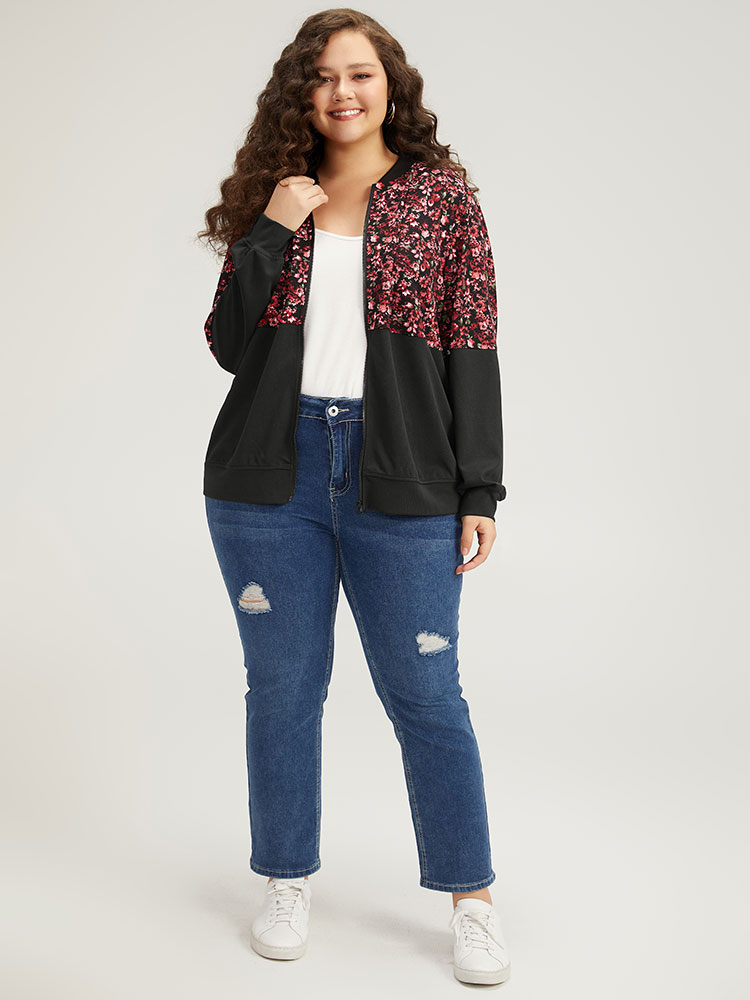 Plus Size Women Dailywear Ditsy Floral Zipper Casual Jackets BloomChic 