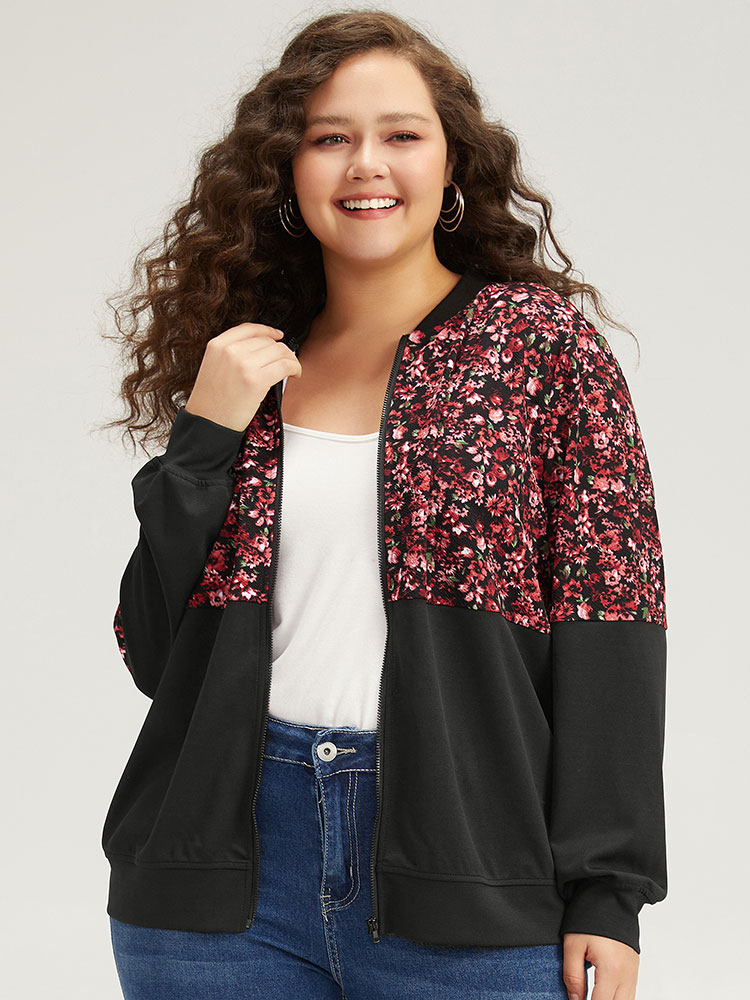 Plus Size Women Dailywear Ditsy Floral Zipper Casual Jackets BloomChic 