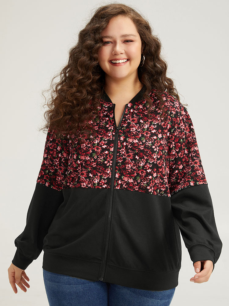 Plus Size Women Dailywear Ditsy Floral Zipper Casual Jackets BloomChic 