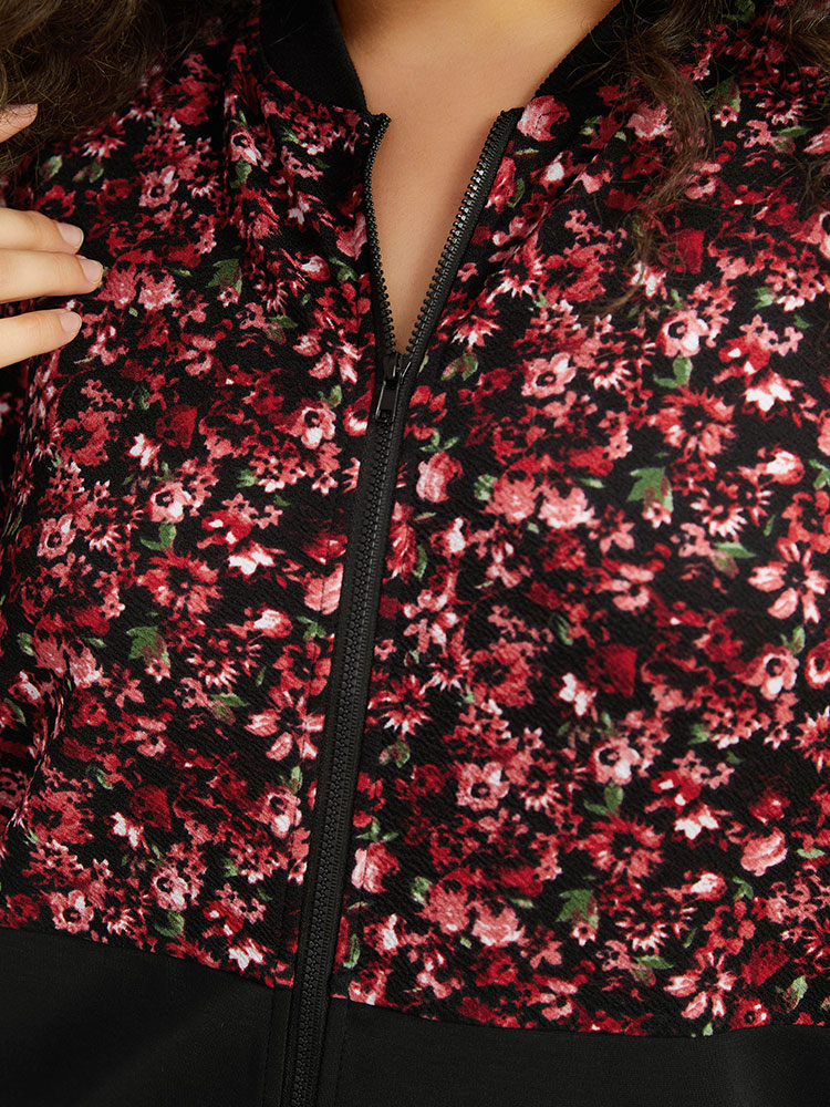 Plus Size Women Dailywear Ditsy Floral Zipper Casual Jackets BloomChic 