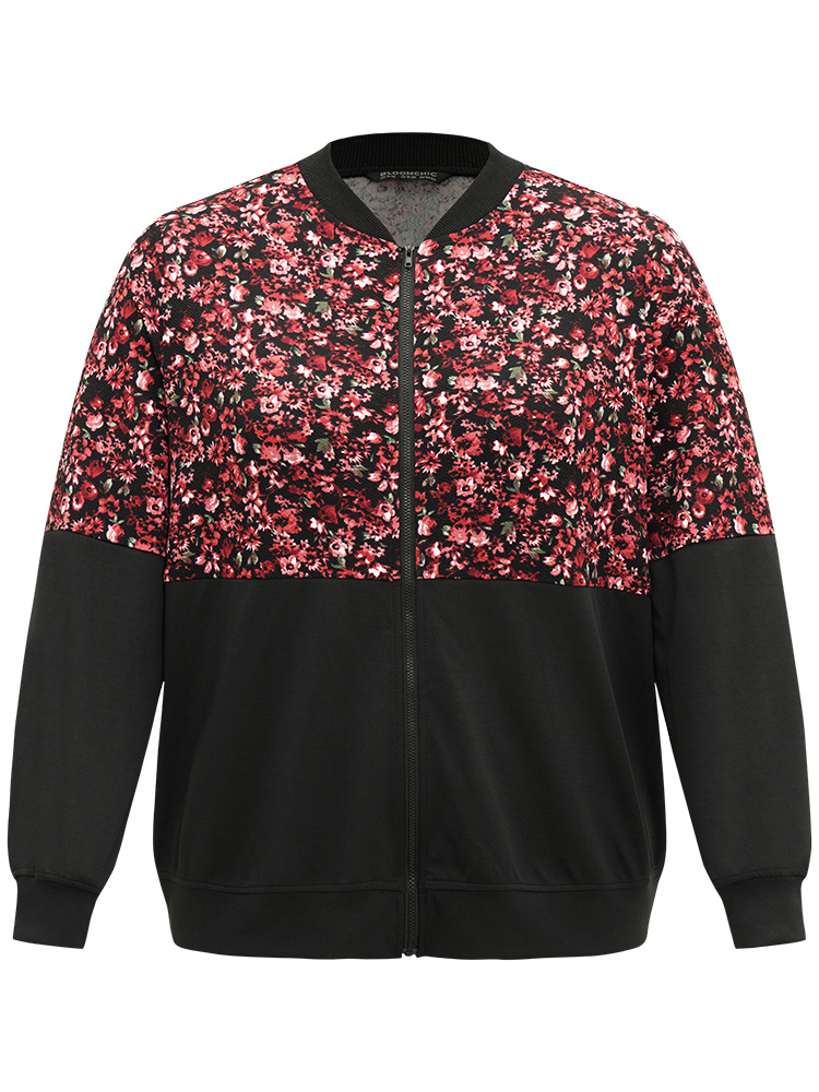 Plus Size Women Dailywear Ditsy Floral Zipper Casual Jackets BloomChic 