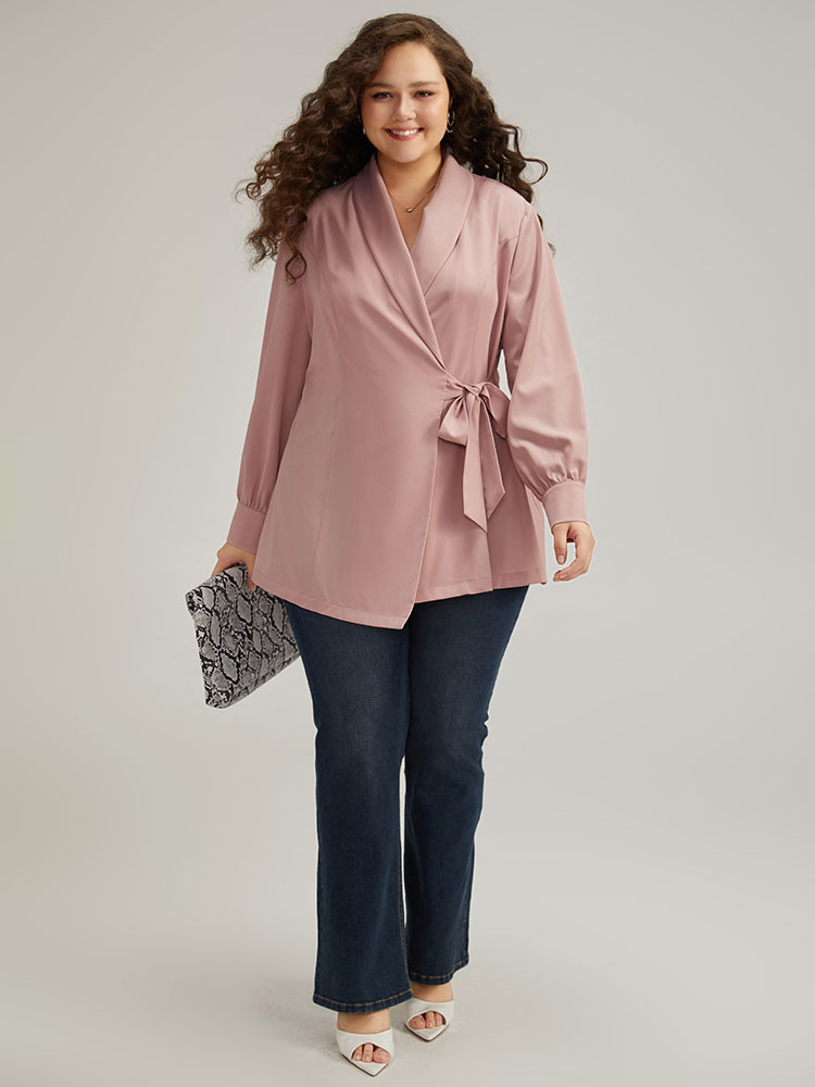 

Plus Size Plain Lapel Collar Asymmetrical Knot Blazer MistyRose Women Work Plain Plain Sleeve Long Sleeve Lapel Collar  Casual Blazers BloomChic