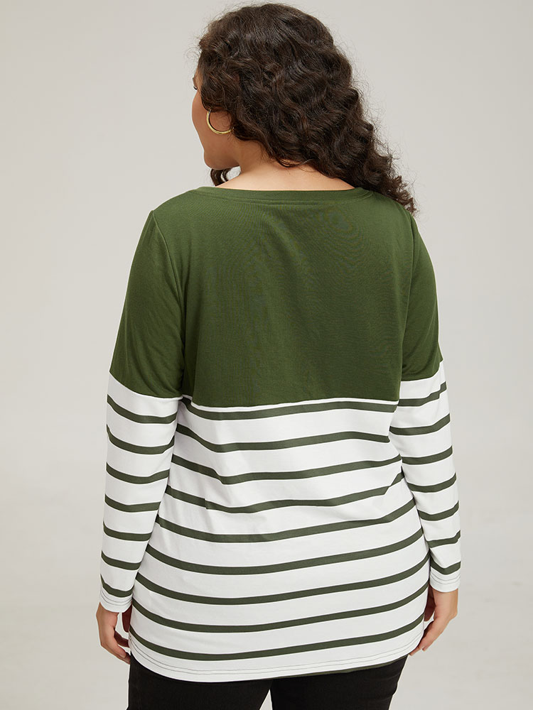 Plus Size Women Dailywear Striped Contrast Regular Regular Sleeve Long Sleeve V-neck Casual Sweatshirts BloomChic 
