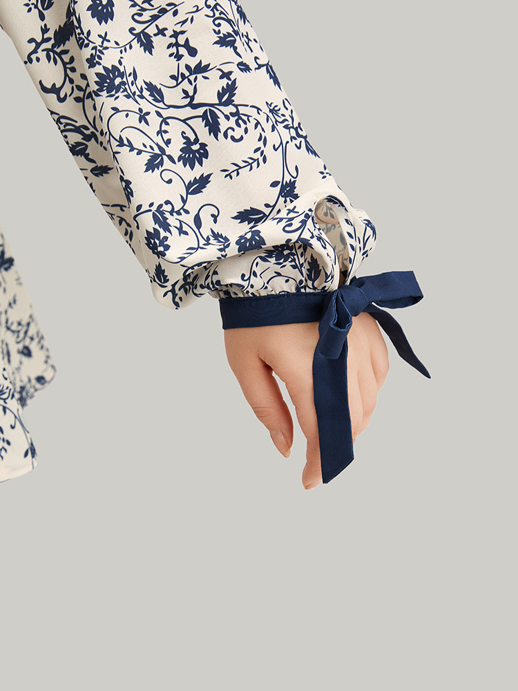 Plus Size Multicolor Boho Print Notched Knot Lantern Sleeve Blouse Women Vacation Long Sleeve Notched collar Dailywear Blouses BloomChic 26/4X 