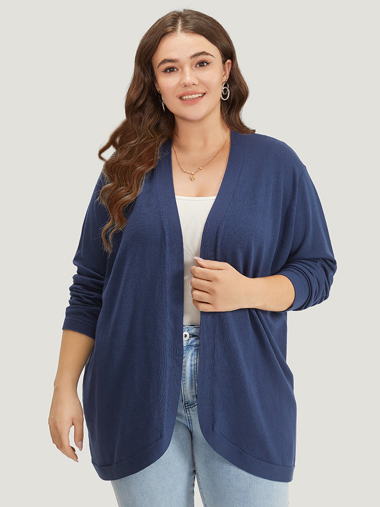 

Plus Size Supersoft Essentials Curved Hem Open Front Cardigan Indigo Women Casual Loose Long Sleeve Everyday Cardigans BloomChic