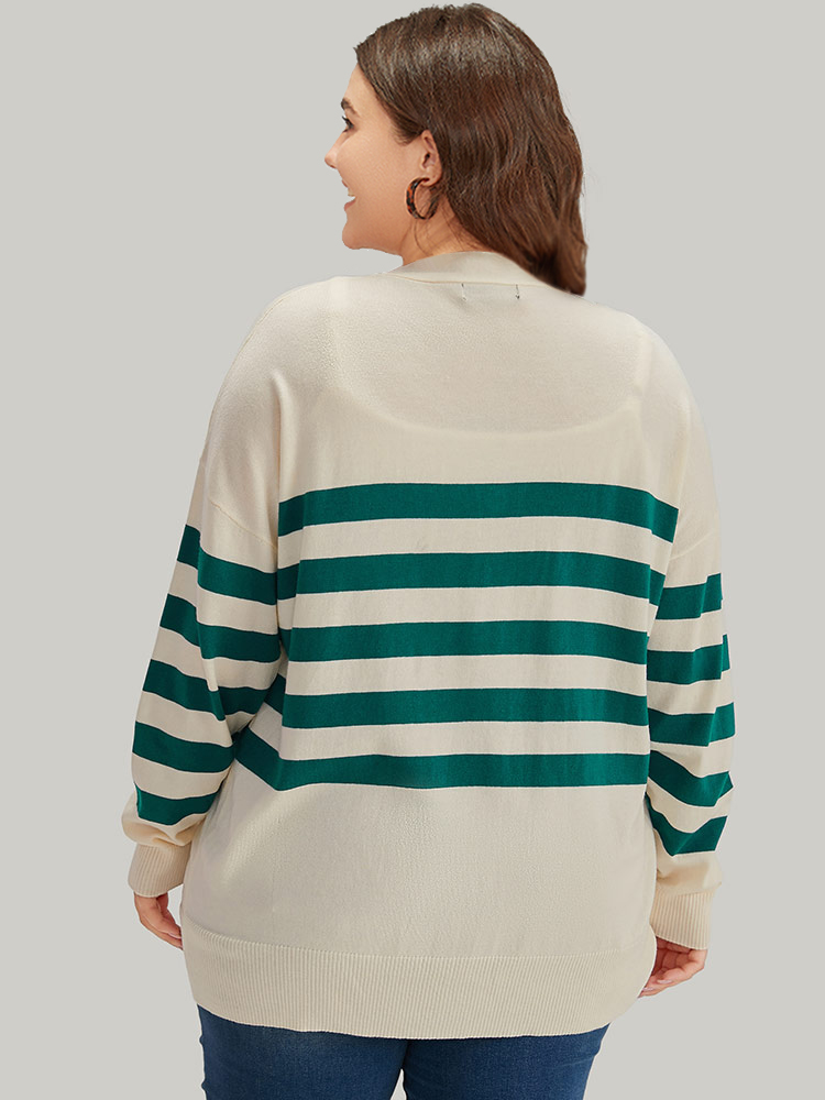 Plus Size Cardigans | Supersoft Essentials Striped Contrast Button Up Cardigan | BloomChic 