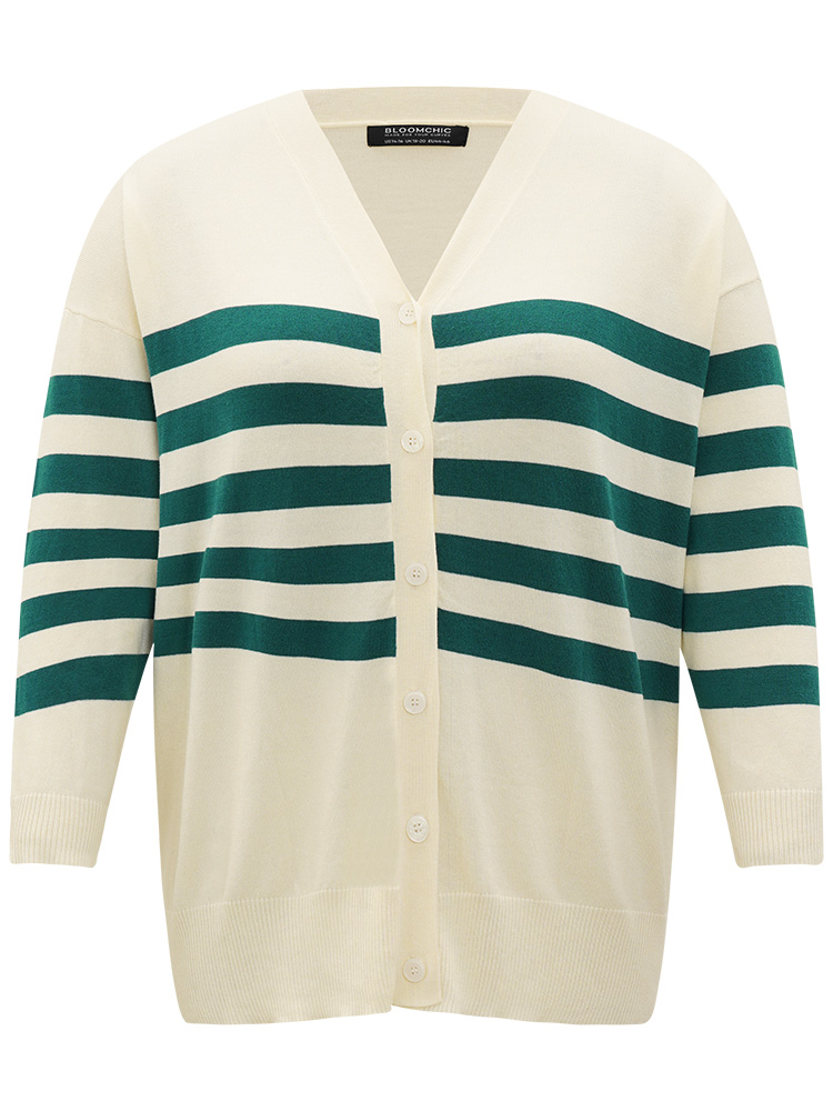 Plus Size Cardigans | Supersoft Essentials Striped Contrast Button Up Cardigan | BloomChic 