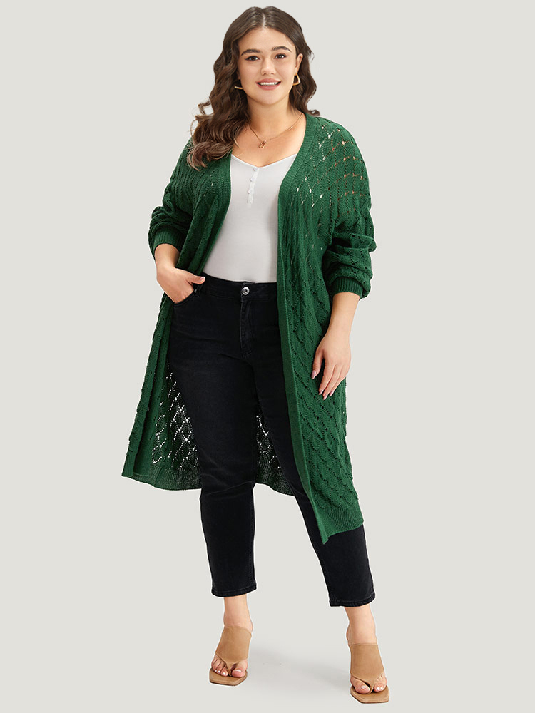 

Plus Size Plain Geo Eyelet Drop Shoulder Maxi Cardigan Emerald Women Casual Loose Long Sleeve Dailywear Cardigans BloomChic