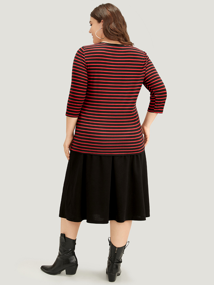 

Halloween Striped Two Tone Ruched T-shirt, Black