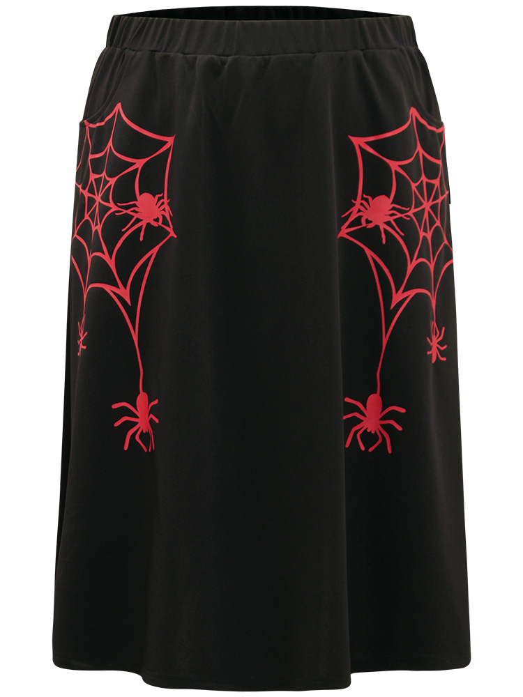 

Halloween Spider Web Pocket Woven Skirt, Black