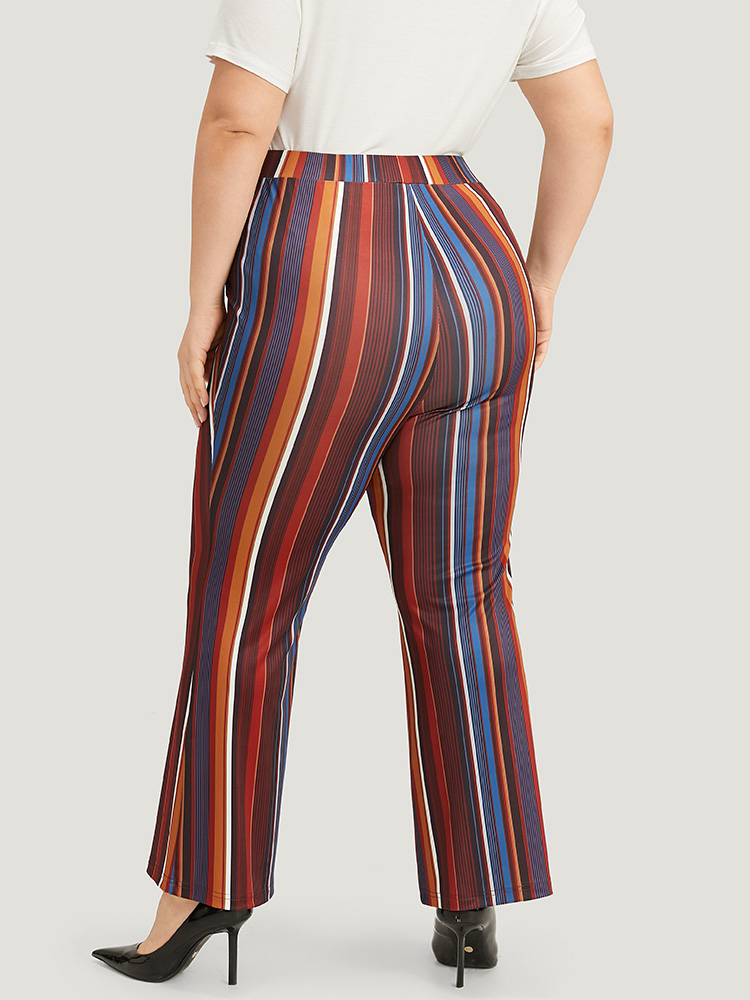 Plus Size Halloween Rainbow Striped Flare Leg Very Stretchy Pants Women Multicolor Elegant Flare Leg High Rise Festival-Halloween Pants BloomChic 28/5X 