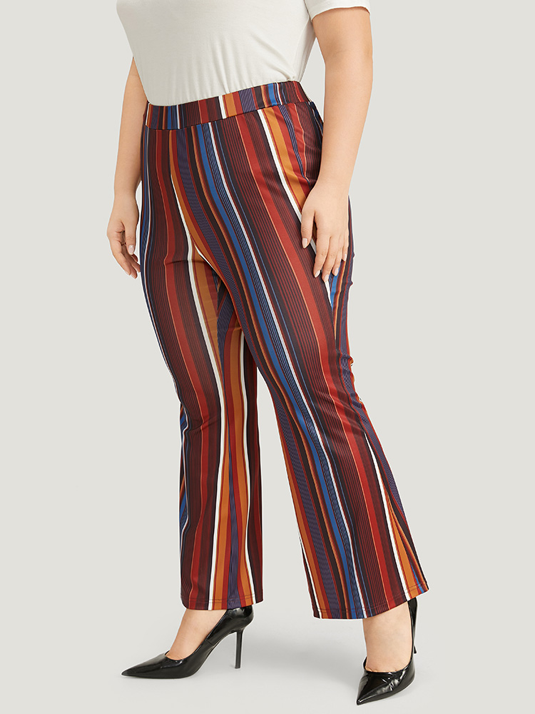 Plus Size Halloween Rainbow Striped Flare Leg Very Stretchy Pants Women Multicolor Elegant Flare Leg High Rise Festival-Halloween Pants BloomChic 28/5X 