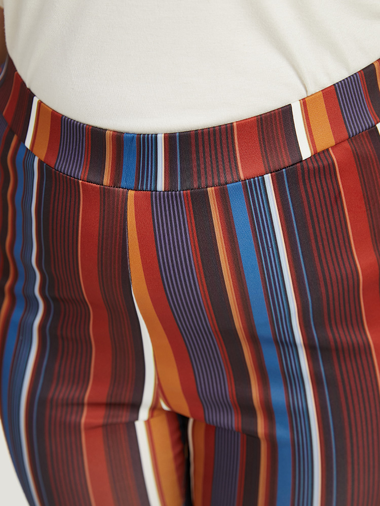 Plus Size Halloween Rainbow Striped Flare Leg Very Stretchy Pants Women Multicolor Elegant Flare Leg High Rise Festival-Halloween Pants BloomChic 28/5X 
