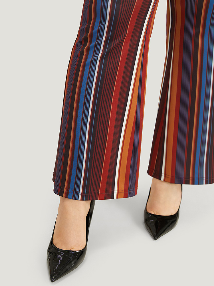 Plus Size Halloween Rainbow Striped Flare Leg Very Stretchy Pants Women Multicolor Elegant Flare Leg High Rise Festival-Halloween Pants BloomChic 28/5X 