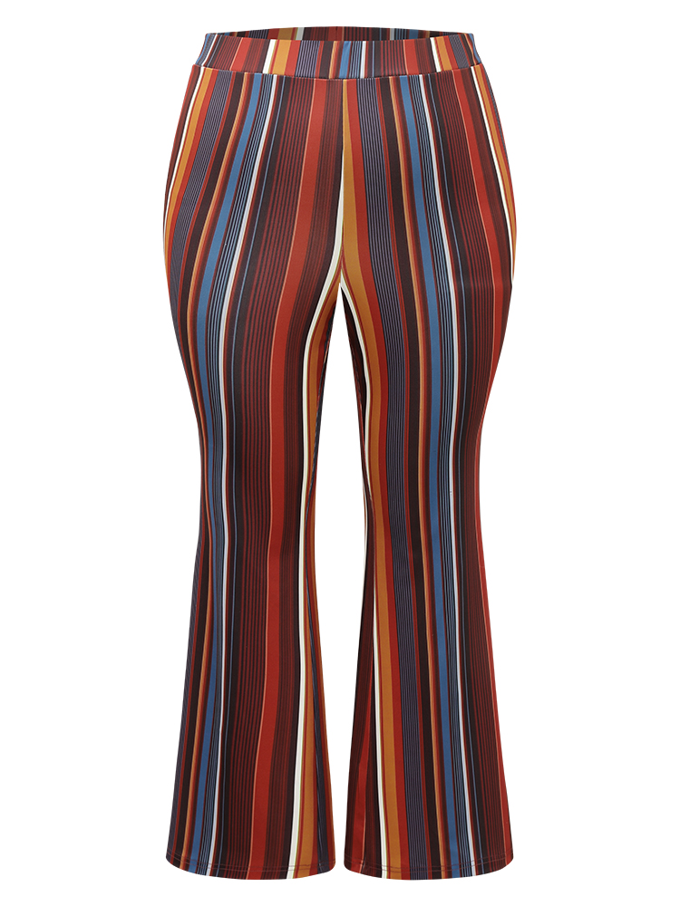 

Plus Size Halloween Rainbow Striped Flare Leg Very Stretchy Pants Women Multicolor Elegant Flare Leg High Rise Festival-Halloween Pants BloomChic