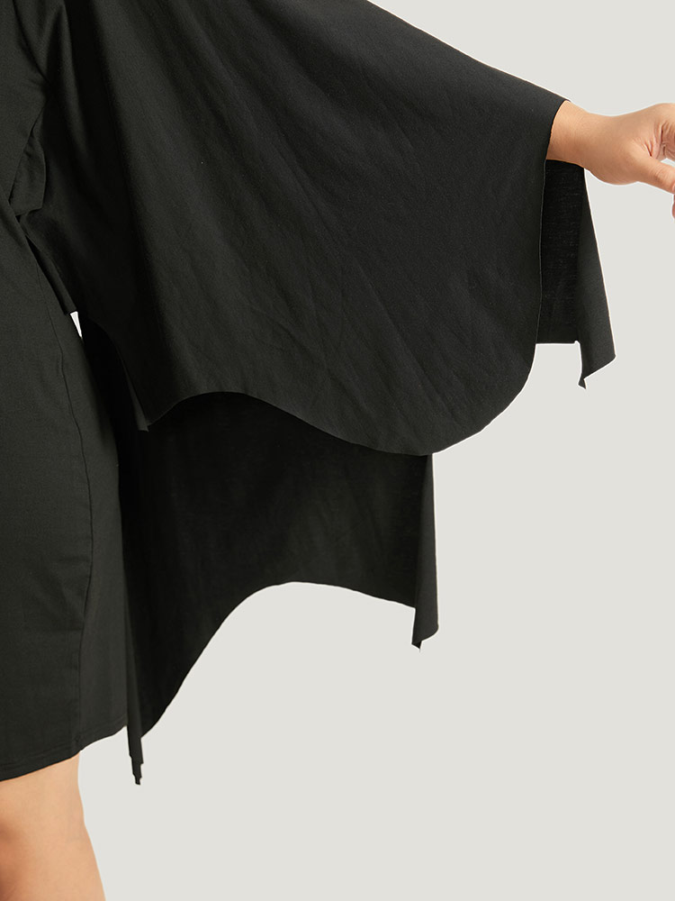 Plus Size Halloween Plain Round Neck Dolman Sleeve Dress Black Women Casual Plain Round Neck Long Sleeve Curvy Midi Dress BloomChic 12/L 