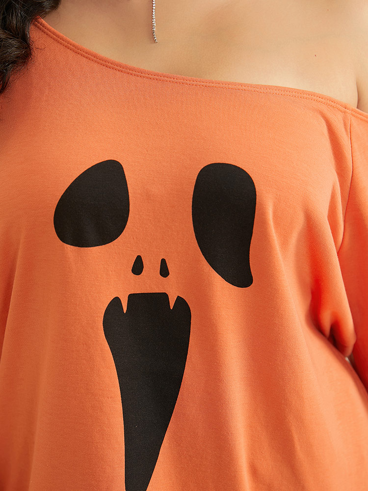 Plus Size Women Festival-Halloween Halloween One-shoulder Regular Raglan sleeve Long Sleeve One Shoulder Casual Sweatshirts BloomChic 