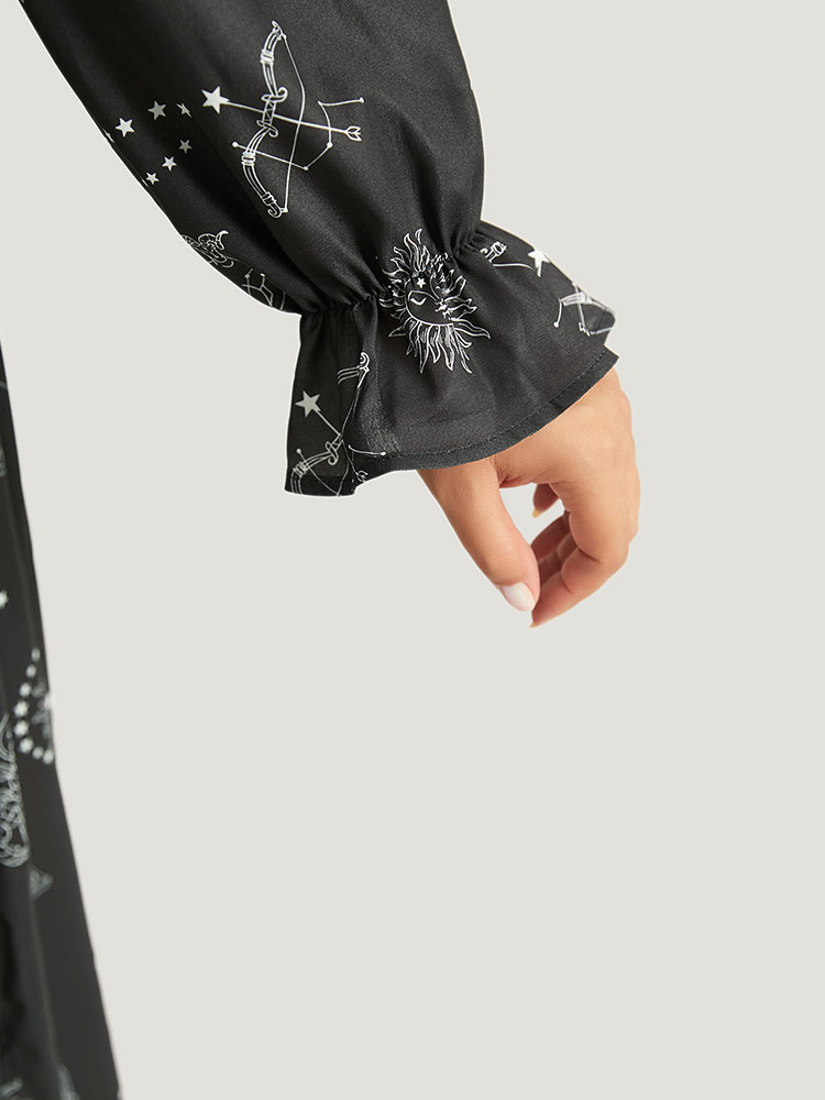 Plus Size Women Festival-Halloween Graphic-Halloween Elastic cuffs Lantern Sleeve Long Sleeve V-neck Pocket Belt Elegant Dresses BloomChic 