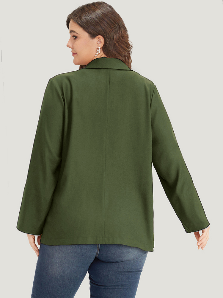 

Plus Size Contrast Suit Collar Button Up Pocket Tab Sleeve Blazer ArmyGreen Women Work Plain Contrast Sleeve Long Sleeve Lapel Collar  Pocket Office Blazers BloomChic