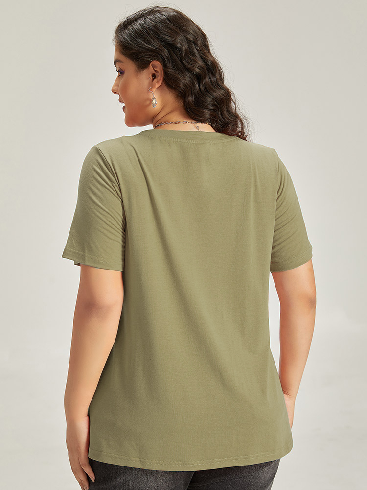 Plus Size Halloween Letter & Animals Crew Neck T-shirt ArmyGreen Women Casual Printed Halloween Festival-Halloween T-shirts BloomChic 26/4X 