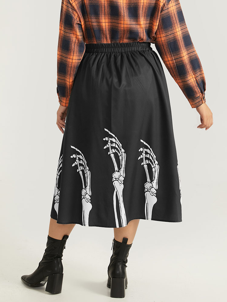 

Halloween Skull Print Elastic Waist Cropped Skirt, Black