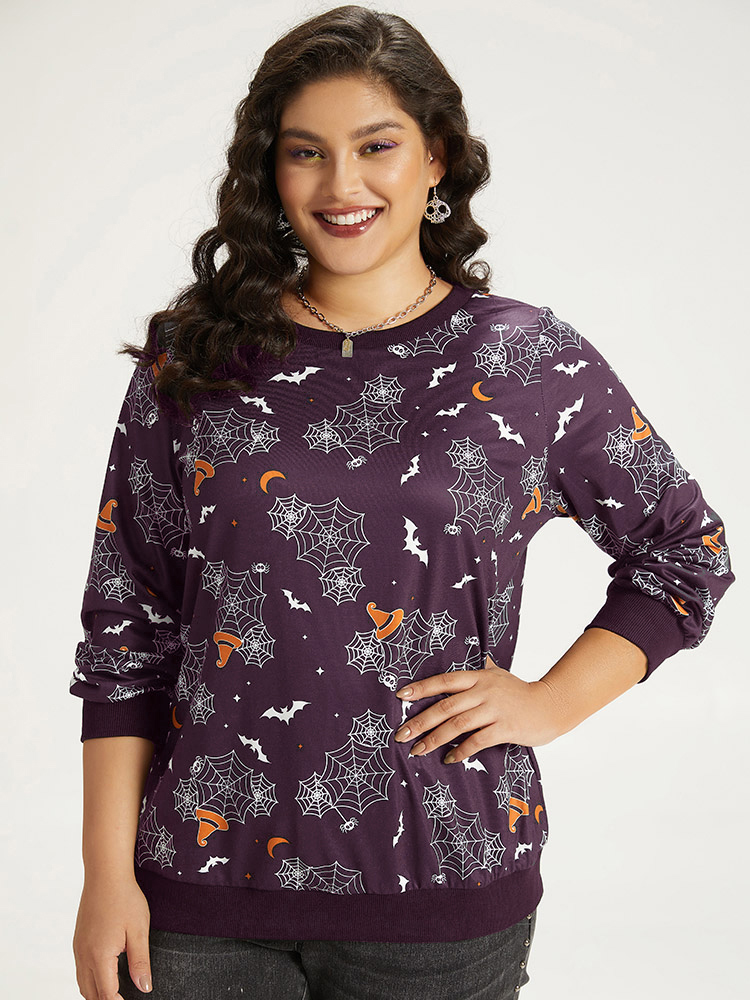 Plus Size Women Dailywear Graphic-Halloween Elastic cuffs Regular Regular Sleeve Long Sleeve Round Neck Casual Sweatshirts BloomChic 