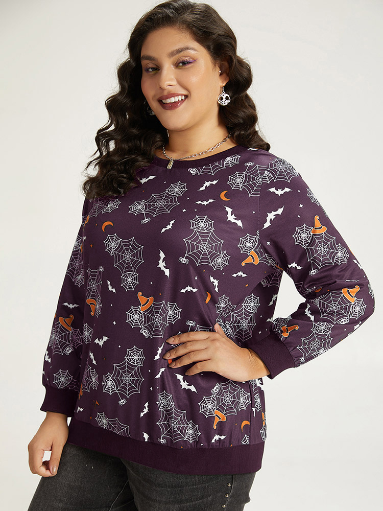 Plus Size Women Dailywear Graphic-Halloween Elastic cuffs Regular Regular Sleeve Long Sleeve Round Neck Casual Sweatshirts BloomChic 