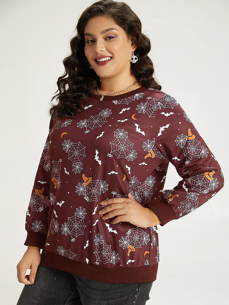 Plus Size Women Dailywear Graphic-Halloween Elastic cuffs Regular Regular Sleeve Long Sleeve Round Neck Casual Sweatshirts BloomChic 
