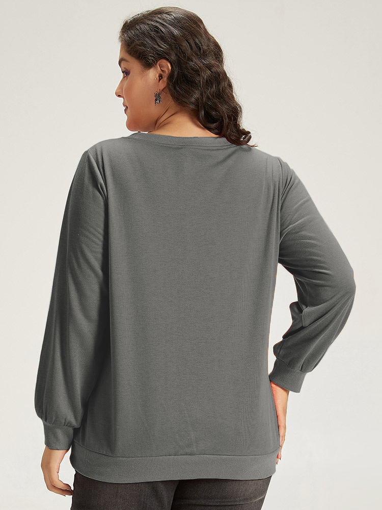 Plus Size Women Festival-Halloween Halloween Elastic cuffs Regular Regular Sleeve Long Sleeve Round Neck Casual Sweatshirts BloomChic 