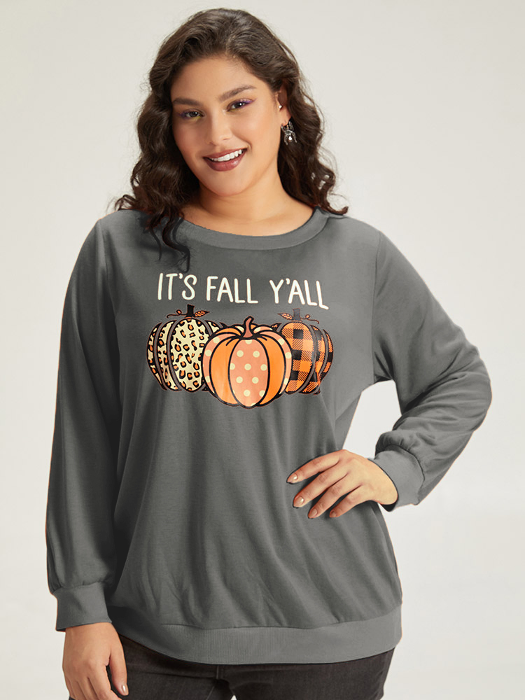 Plus Size Women Festival-Halloween Halloween Elastic cuffs Regular Regular Sleeve Long Sleeve Round Neck Casual Sweatshirts BloomChic 